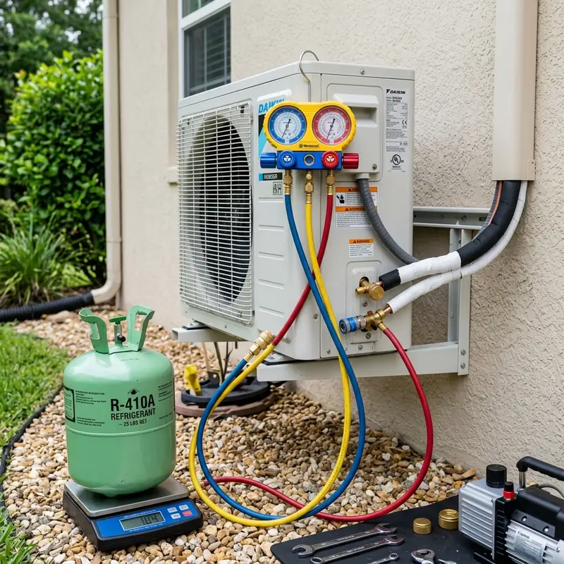 Professional Mini Split Refrigerant Recharge company near you. Certified HVAC technicians providing top-rated ductless AC services.