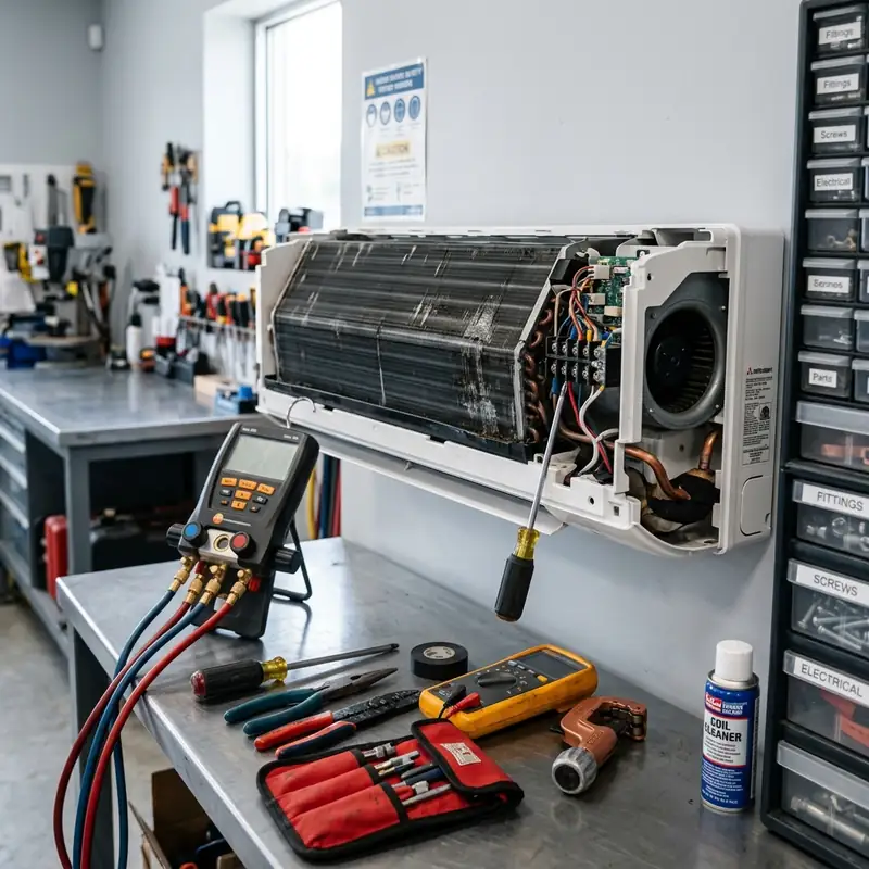Professional mini split technicians in Alabama equipped for ductless AC repair and installation.